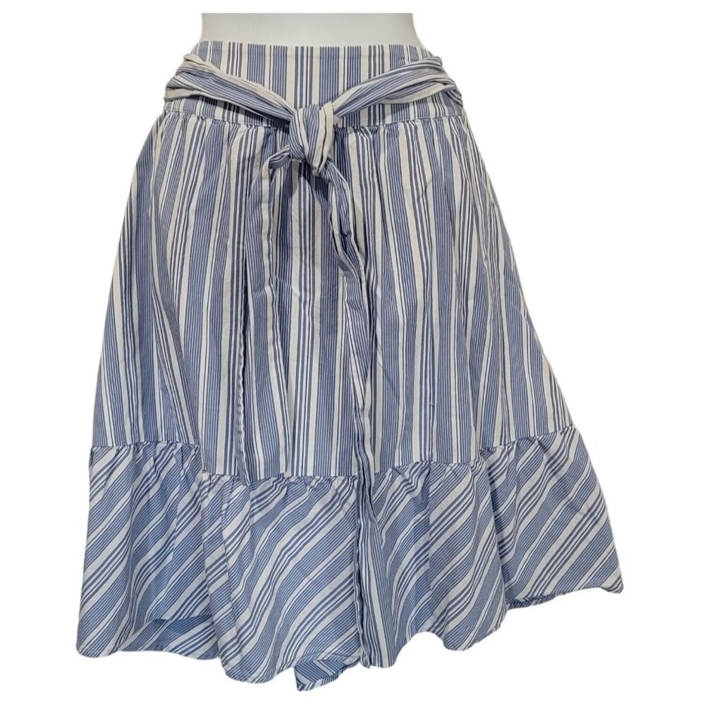 J. Crew Skirt Womens 6 A-Line Flare Knee Length Blue Stripe Stretch Ruffle Cotto